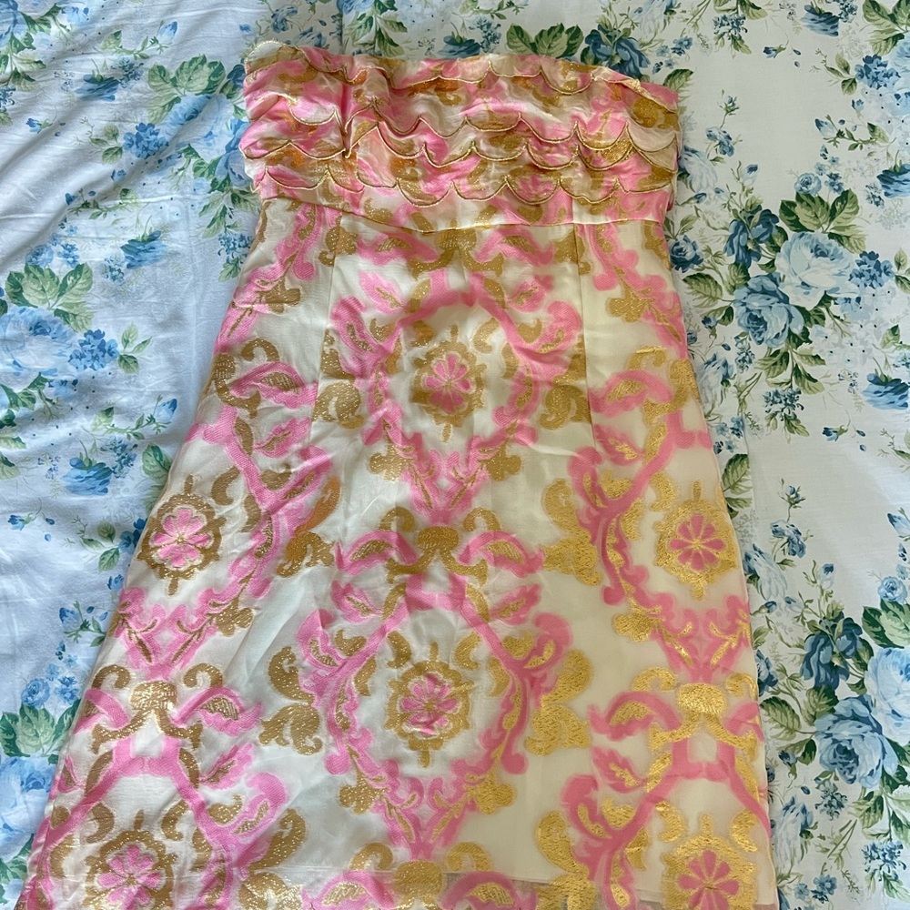 Lilly Pulitzer Pink and Gold Patterned Dress (Perfect for Rush)